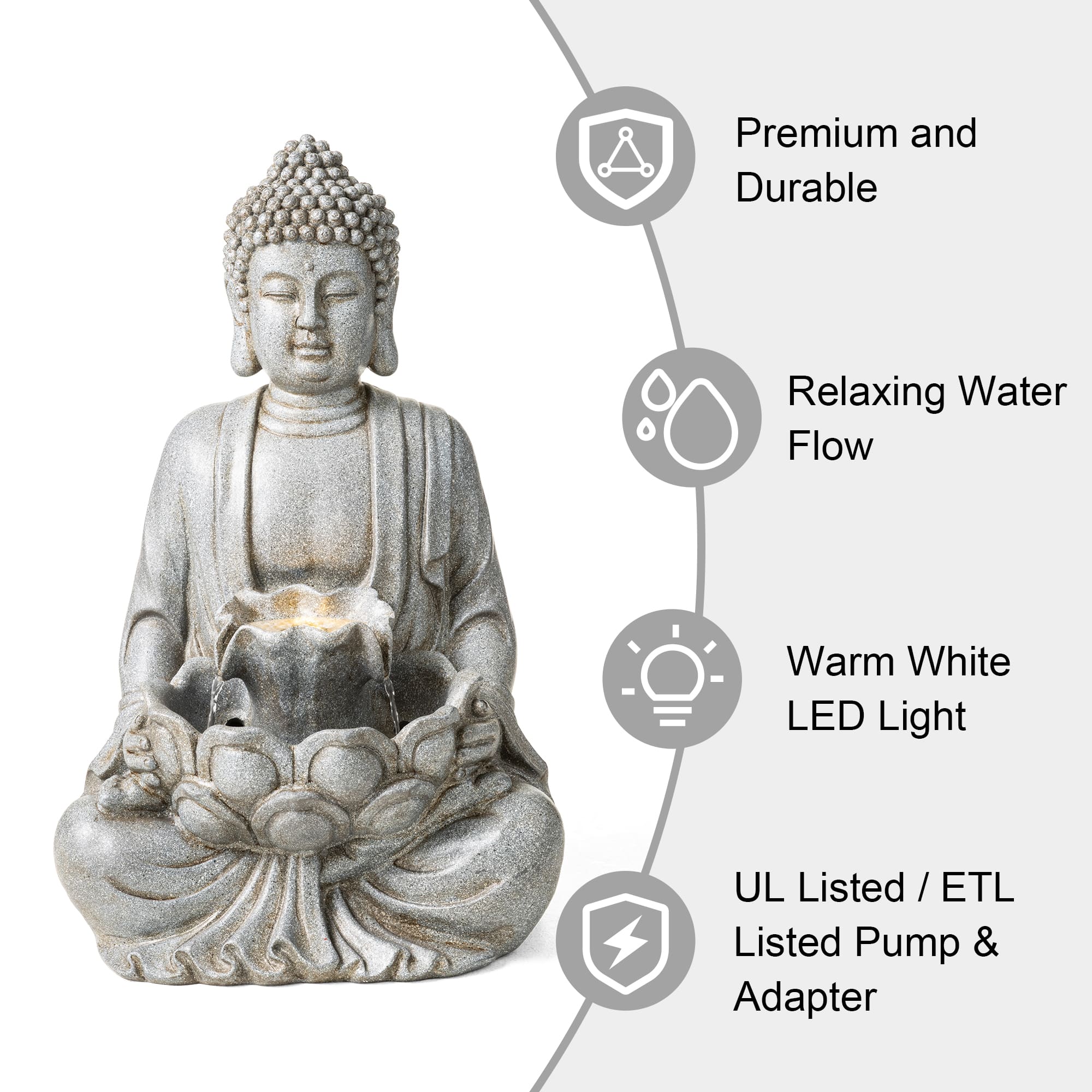 Glitzhome® Zen-Style LED Meditating Buddha Outdoor Fountain